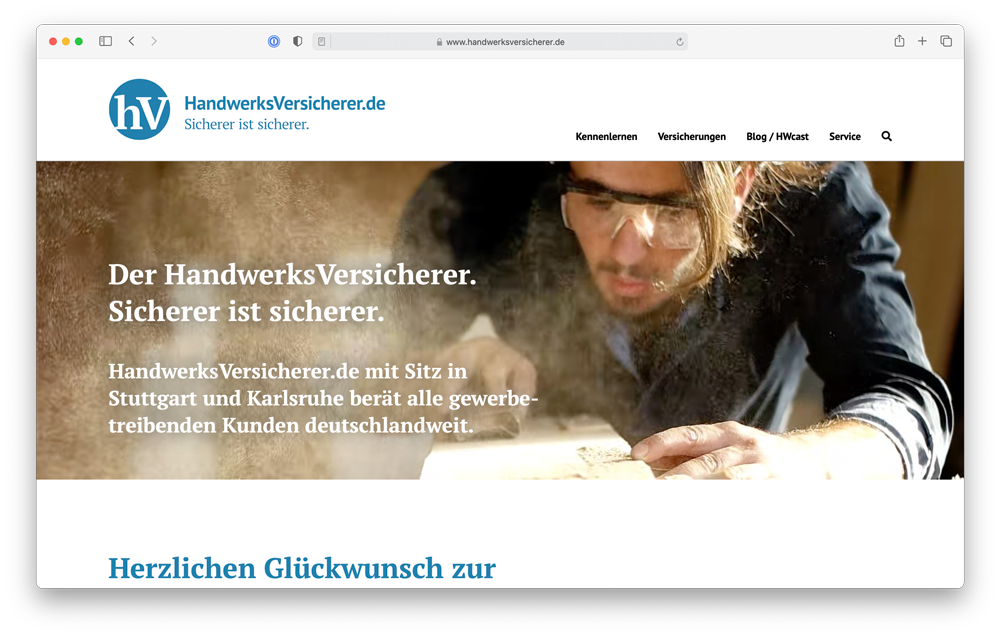 Screenshot of https://www.handwerksversicherer.de