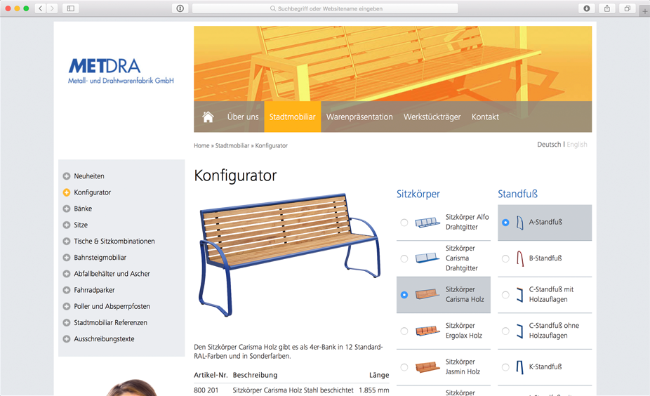 Screenshot der Website www.metdra.de
