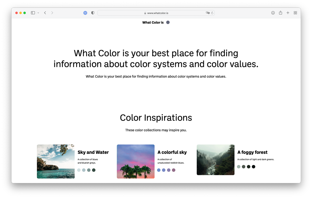 Screenshot of https://www.whatcolor.is